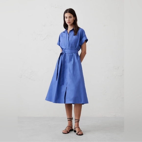 NWT! Banana Republic Black TIE-WAIST MIDI POPLIN SHIRTDRESS - Picture 3 of 11